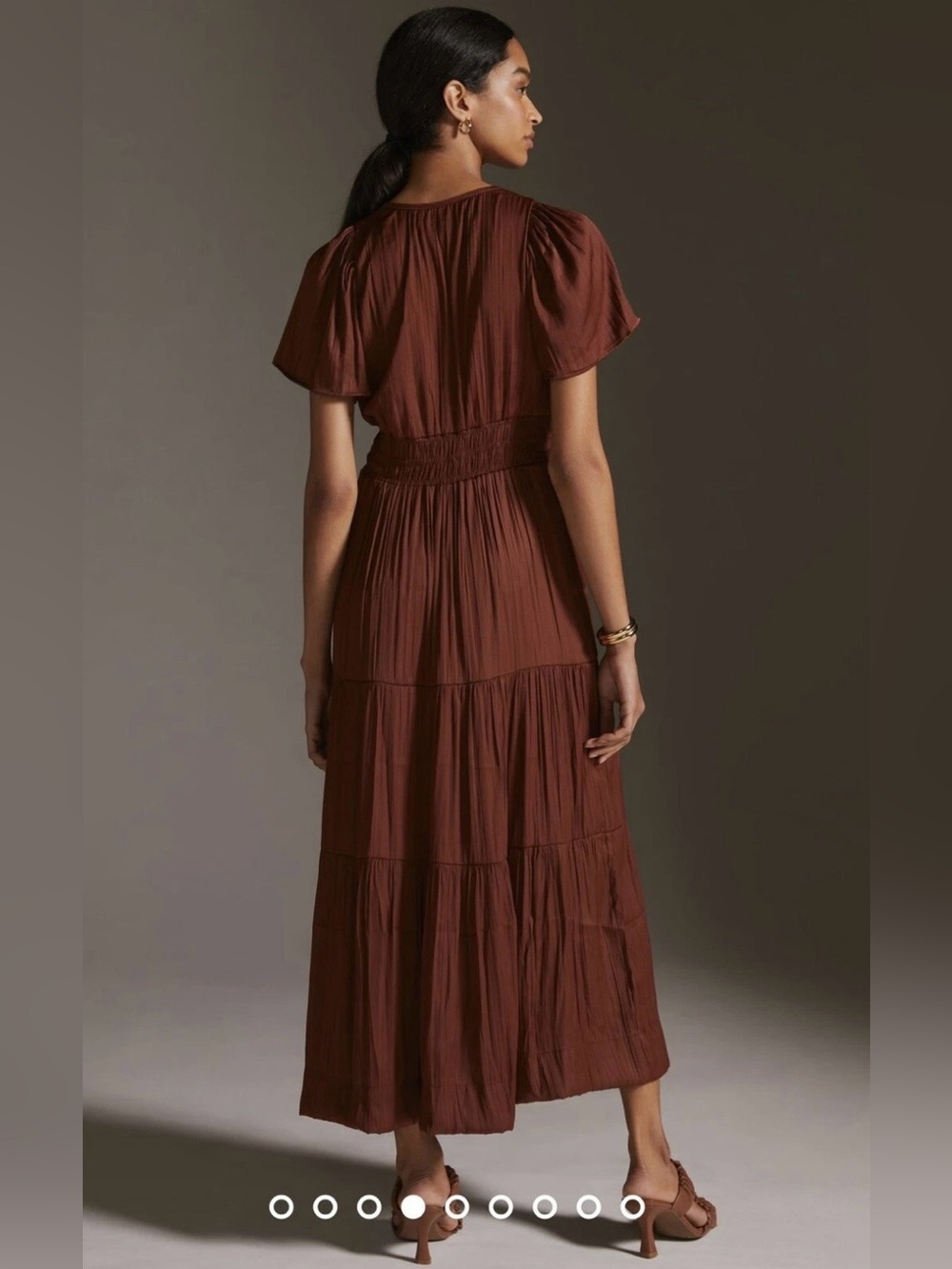 Anthropologie SOMERSET Chocolate Brown Tiered Midi Dress - Picture 3 of 6